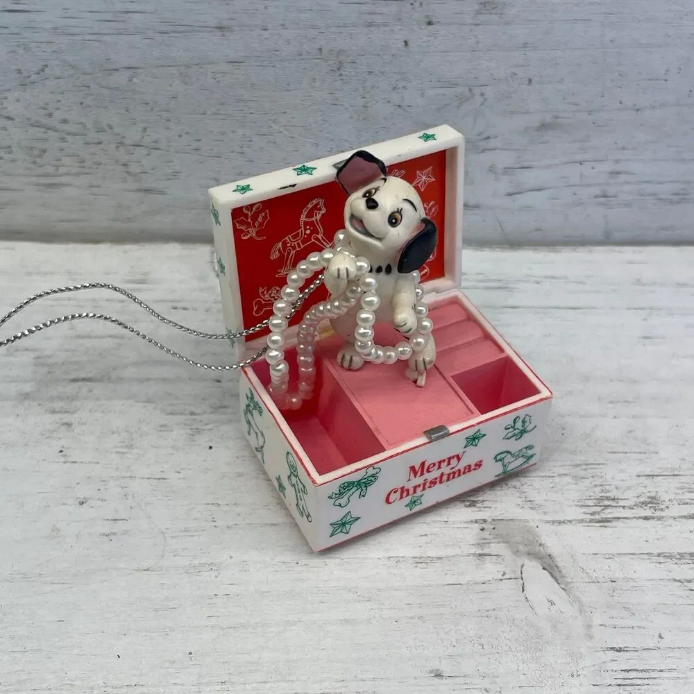 Vintage Dalmatian Dog Christmas Trinket Jewelry Box Ornament Merry Christmas